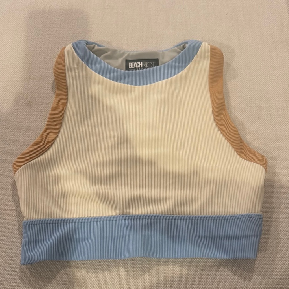 Beach Riot Ribbed Colorblock Crop Top in Cream, Sky Blue & Tan